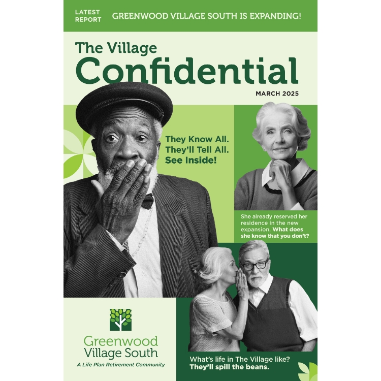 Magazine cover about Greenwood Village Souths expansion featuring elderly residents.